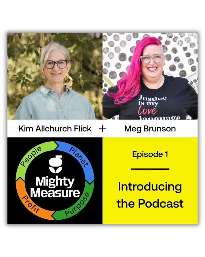 Photos of Kim Allchurch Flick and Meg Brunson above the Mighty Measure Podcast logo and title: Introducing the Mighty Measure Podcast