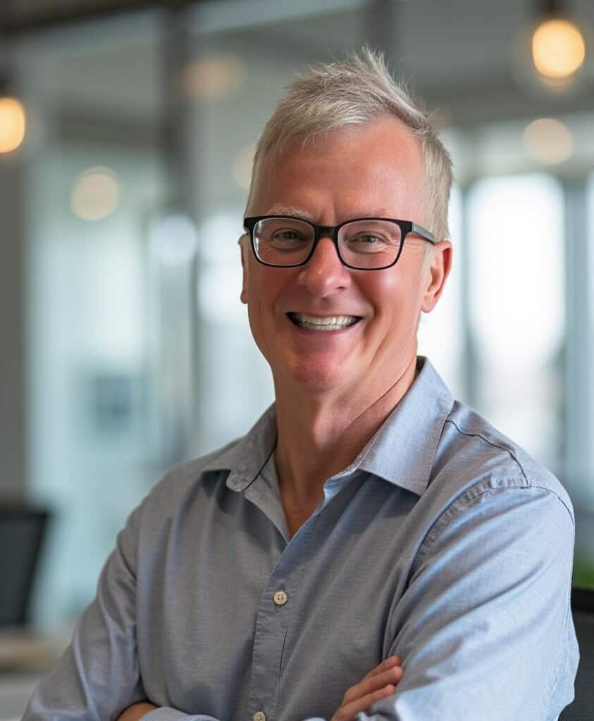 Tom Hering headshot, smiling, in an office setting.